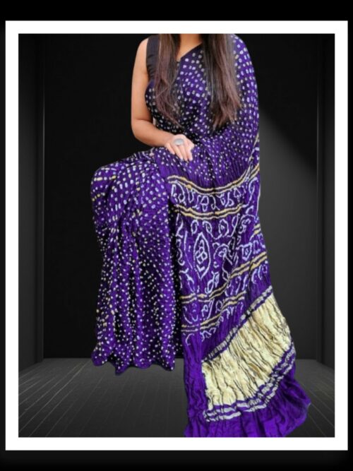 Purple Pure Gaji Silk Bandhej Bandhani Saree