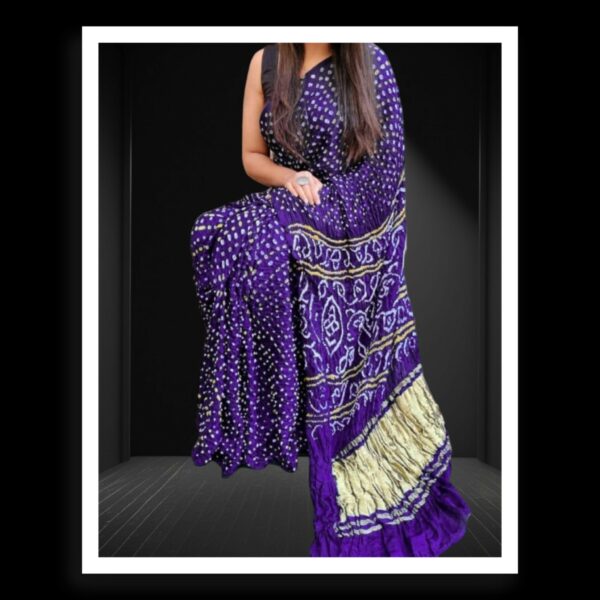 Purple Pure Gaji Silk Bandhej Bandhani Saree