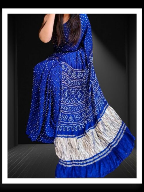 Dark Blue Pure Gaji Silk Bandhej Bandhani Saree