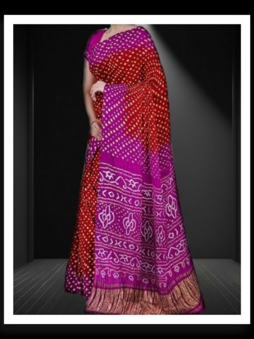 Pink Red Pure Gaji Silk Bandhej Bandhani Saree