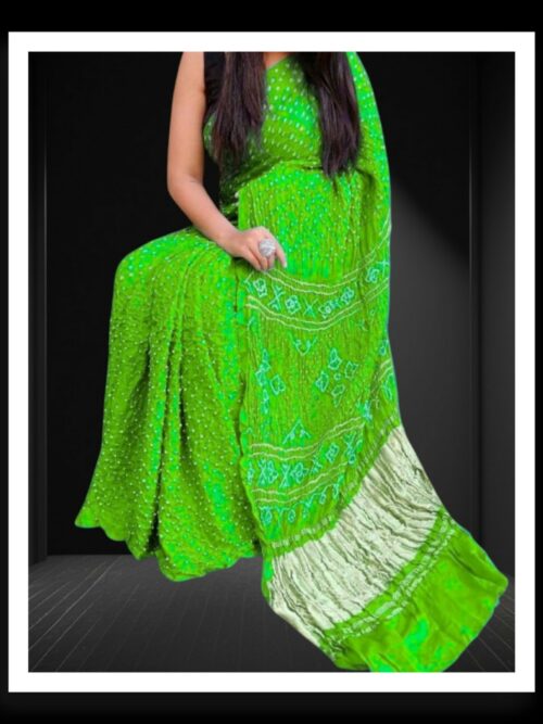 Parrot Pure Gaji Silk Bandhej Bandhani Saree