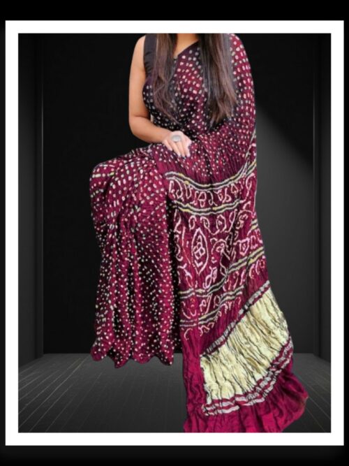 Maroon Pure Gaji Silk Bandhej Bandhani Saree