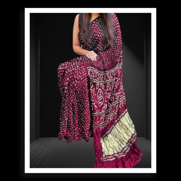 Maroon Pure Gaji Silk Bandhej Bandhani Saree