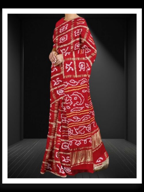 Bridal Red Bandhej Gharchola Saree Pure GajiSilk