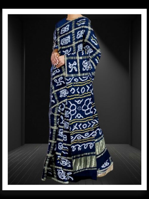 Dark Navy Bandhej Gharchola Saree Pure GajiSilk
