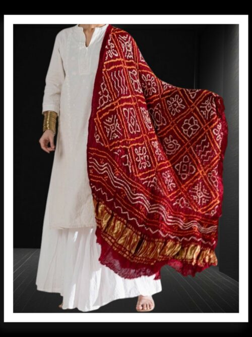 Red Bavan Barg Bandhej Dupatta Pure GajiSilk