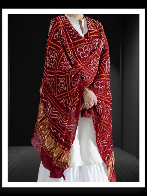 Maroon Bavan Barg Bandhej Dupatta Pure GajiSilk