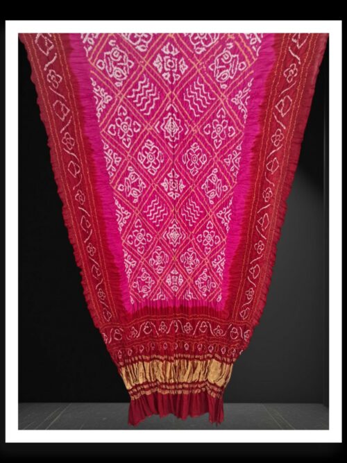Red Pink Bavan Barg Bandhej Dupatta Pure GajiSilk