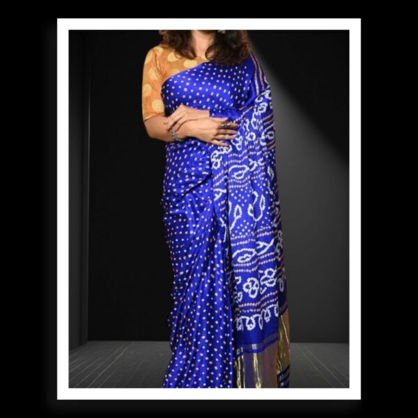 Love Blue Pure Gaji Silk Bandhej Bandhani Saree