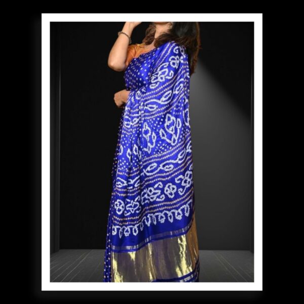 Love Blue Pure Gaji Silk Bandhej Bandhani Saree - Image 2