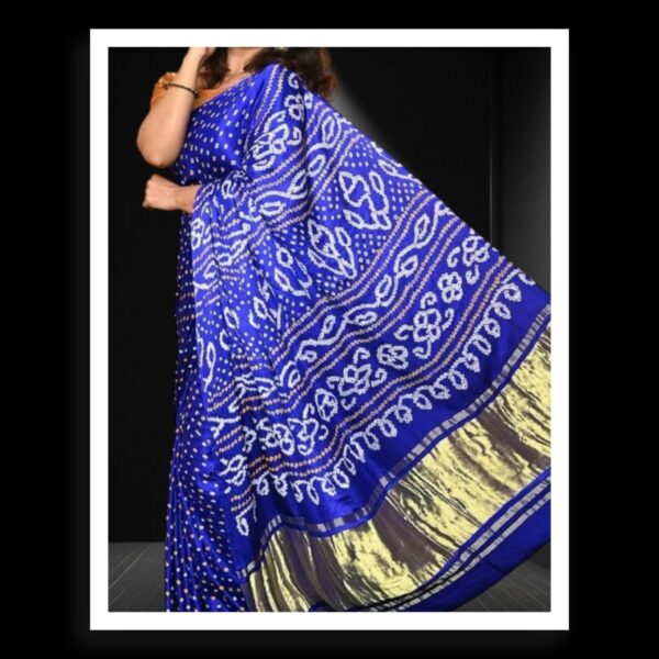 Love Blue Pure Gaji Silk Bandhej Bandhani Saree - Image 3