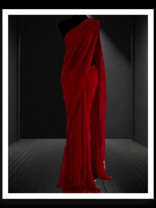 Red Georgette Silk Plain Saree