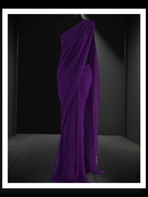 Purple Georgette Silk Plain Saree