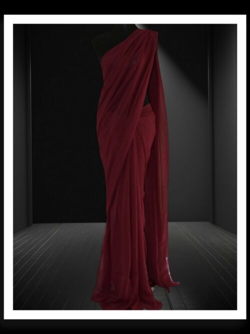 Maroon Georgette Silk Plain Saree