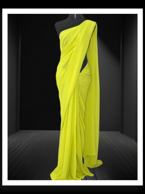 Yellow Georgette Silk Plain Saree
