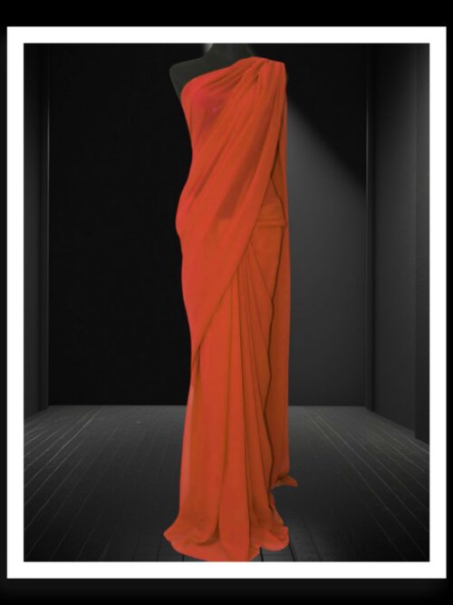 Orange Georgette Silk Plain Saree