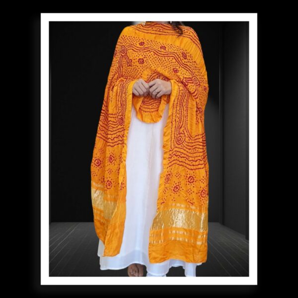 Yellow Chandrakhani Bandhani Dupatta Pure Gaji Silk - Image 2