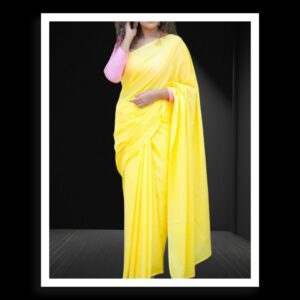 Yellow Plain Cotton Silk Saree