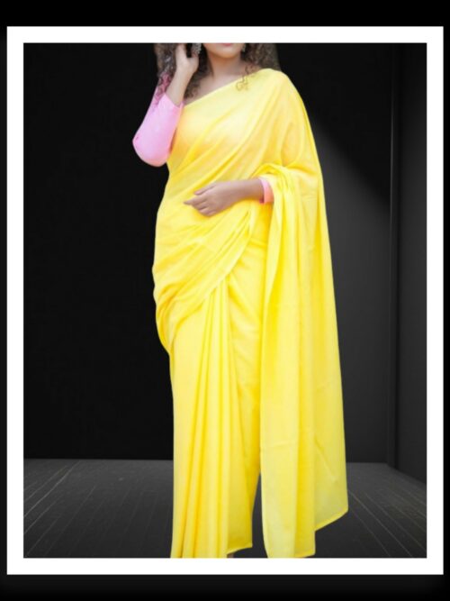 Yellow Plain Cotton Silk Saree