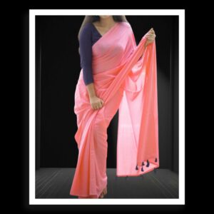 Peach Plain Cotton Silk Saree
