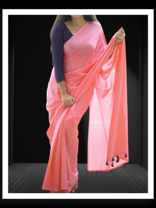 Peach Plain Cotton Silk Saree
