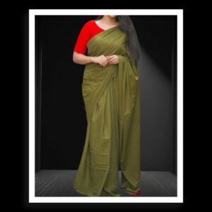 Mehendi Olive Plain Cotton Silk Saree