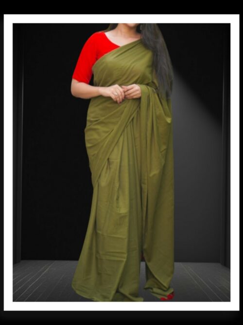 Mehendi Olive Plain Cotton Silk Saree