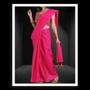 Dark Pink Plain Cotton Silk Saree