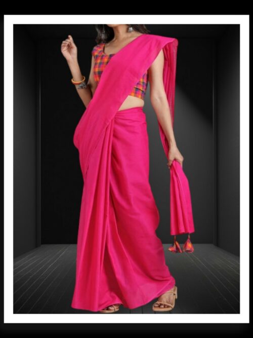 Dark Pink Plain Cotton Silk Saree