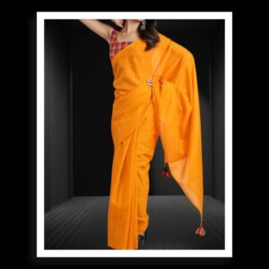 Mango Orange Plain Cotton Silk Saree
