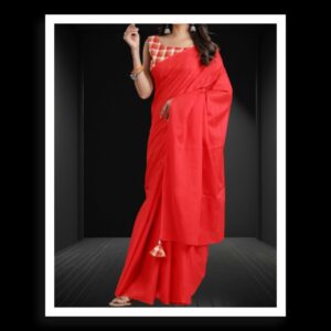 Red Plain Cotton Silk Saree