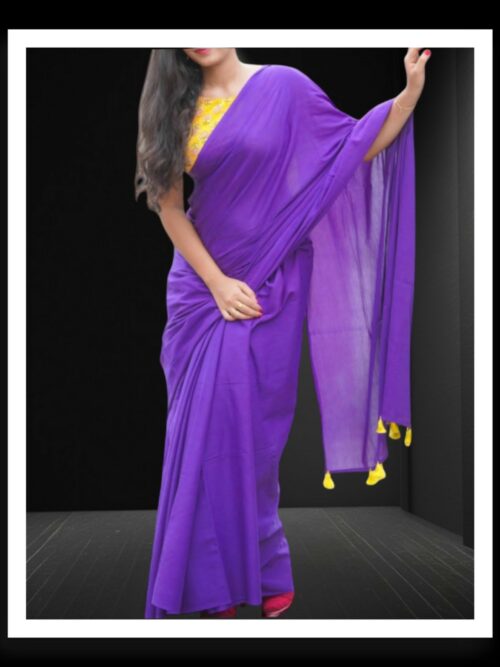 Purple Plain Cotton Silk Saree