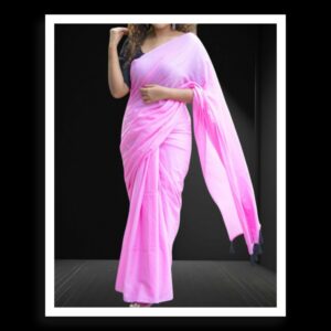 Baby Pink Plain Cotton Silk Saree