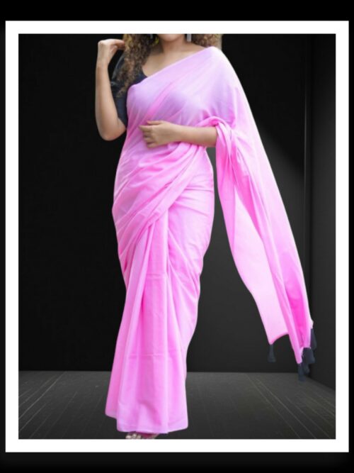 Baby Pink Plain Cotton Silk Saree