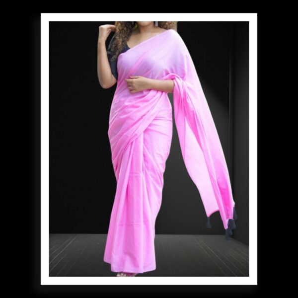 Baby Pink Plain Cotton Silk Saree