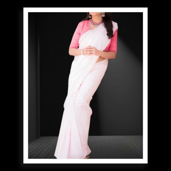Milk White Plain Cotton Silk Saree
