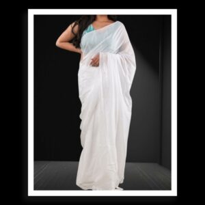 White Plain Cotton Silk Saree