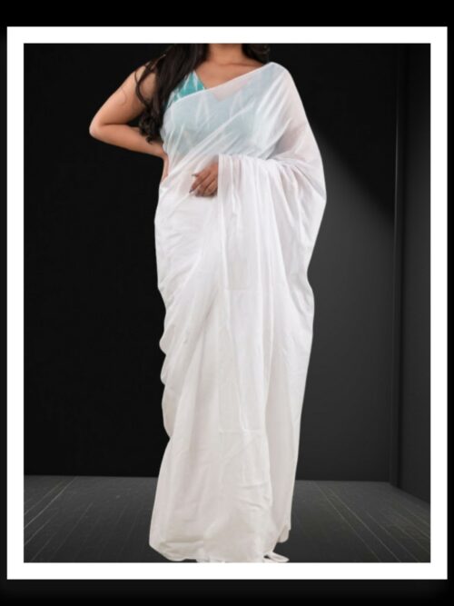 White Plain Cotton Silk Saree