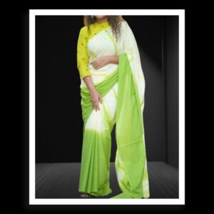 Light Parrot White Plain Cotton Silk Saree