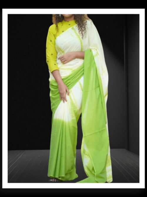 Light Parrot White Plain Cotton Silk Saree