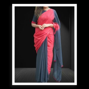 Red Black Plain Cotton Silk Saree