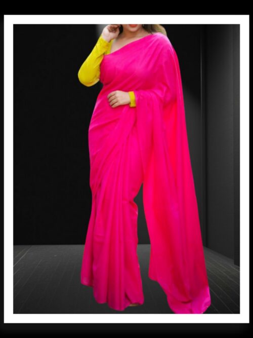 Rani Pink Plain Cotton Silk Saree