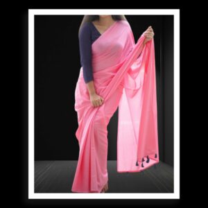 Pastel Pink Plain Cotton Silk Saree