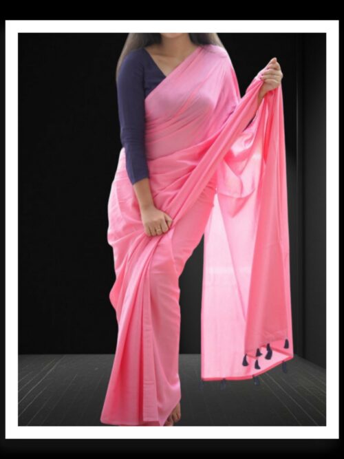 Pastel Pink Plain Cotton Silk Saree