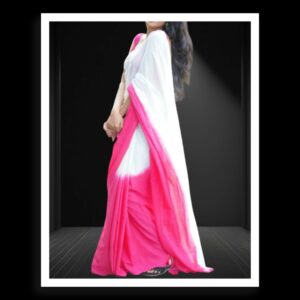 Pink White Plain Cotton Silk Saree
