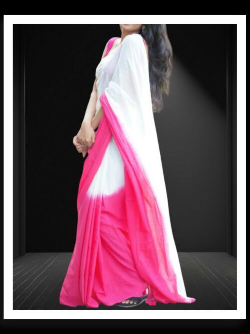 Pink White Plain Cotton Silk Saree