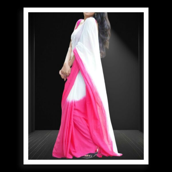 Pink White Plain Cotton Silk Saree