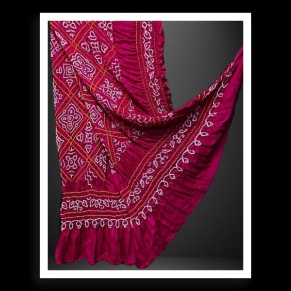 Magenta Bavan Barg Pure Gaji Silk Bandhani Dupatta