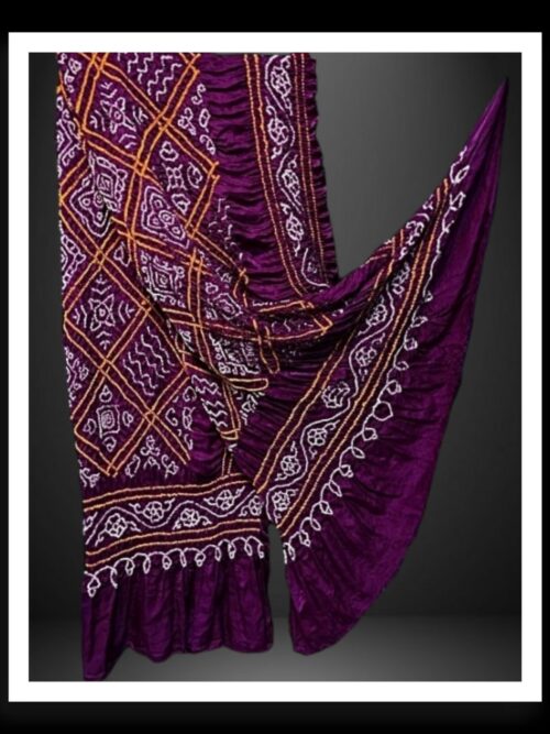 Purple Bavan Barg Pure Gaji Silk Bandhani Dupatta