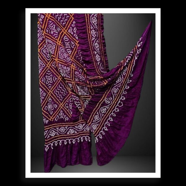 Purple Bavan Barg Pure Gaji Silk Bandhani Dupatta